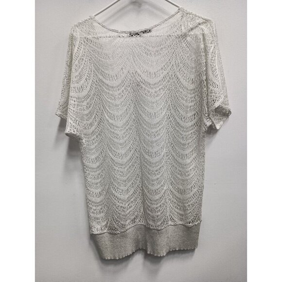 Vintage Maurices Womens Tunic Top Size 0X Gray Metallic Dolman Crochet Sheer Y2K - Picture 7 of 8